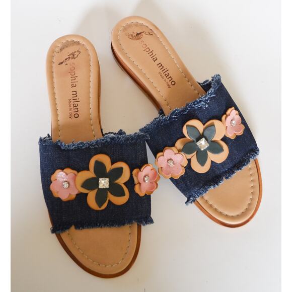 Y2K Denim Floral Applique Slides - Picture 1 of 5
